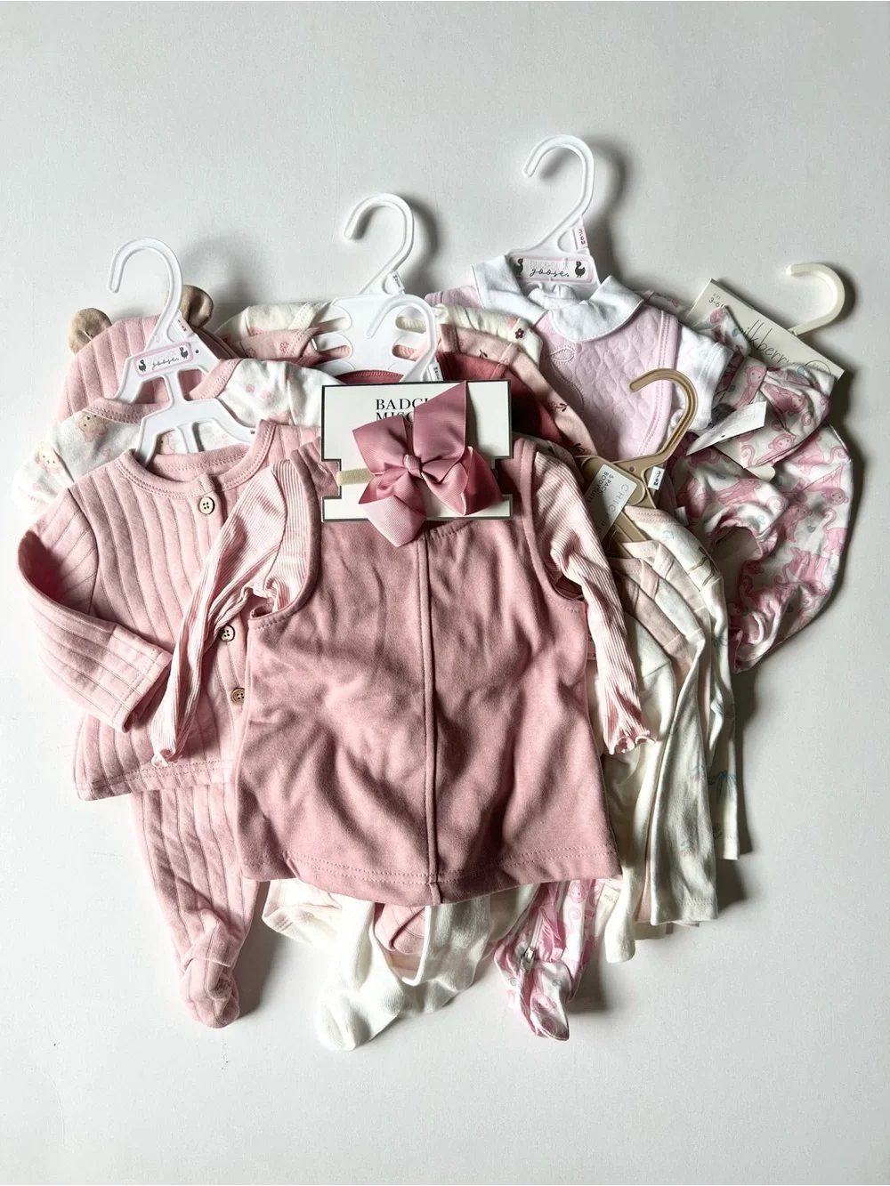 6 Baby Girl Pink Matching Sets size 3-6 months Assorted clothes and accessories